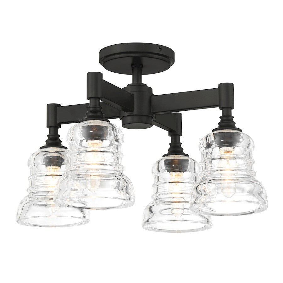 Crystorama Gregory 4 Light Semi Flush Mount, Matte Black/Clear - GRG-1045-MK