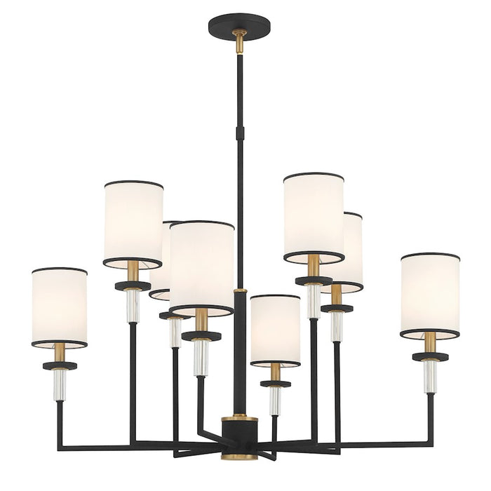 Crystorama Hatfield 8 Light Chandelier, Black Forged/Gold/White - HAT-478-BF-VG