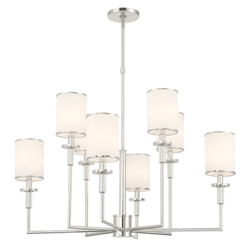 Crystorama Hatfield 8 Light Chandelier, Polished Nickel/White