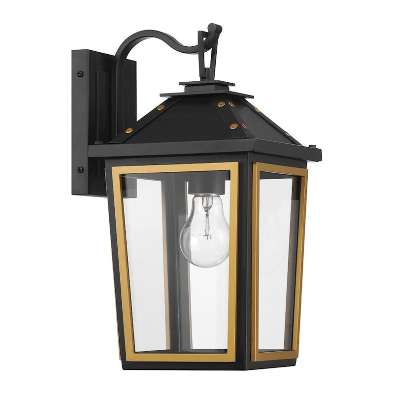 Crystorama Hawkins 1 Light Outdoor Sconce, Black/Textured Gold