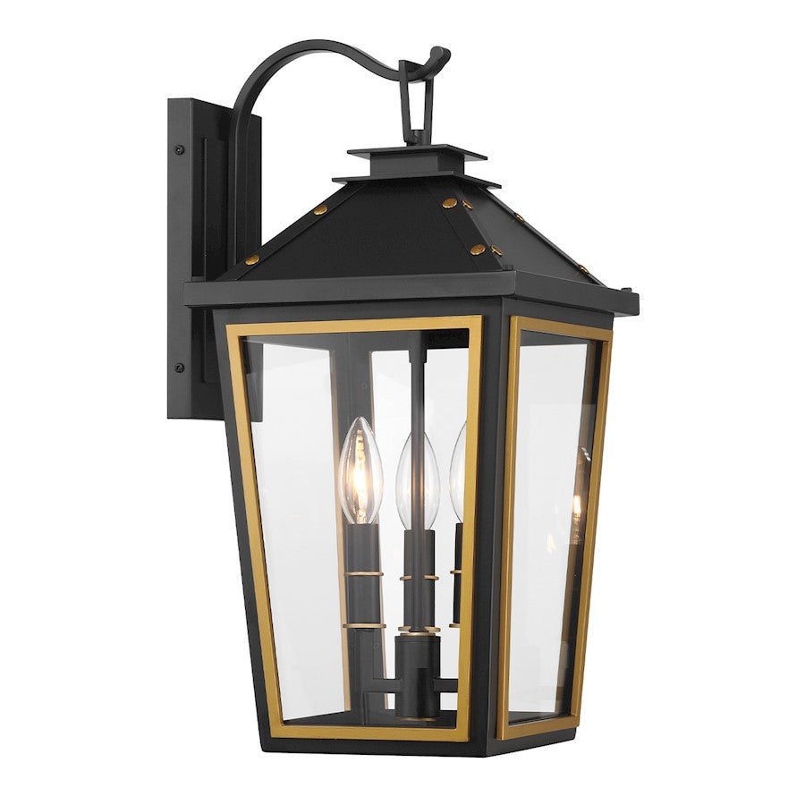 Crystorama Hawkins 3 Light Outdoor Sconce, Black/Textured Gold - HAW-602-MK-TG