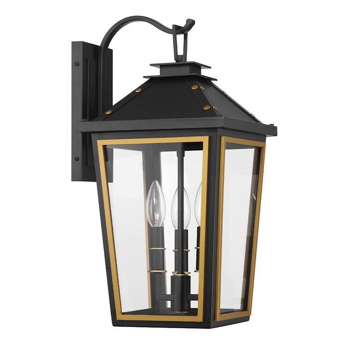 Crystorama Hawkins 3 Light Outdoor Sconce, Black/Textured Gold
