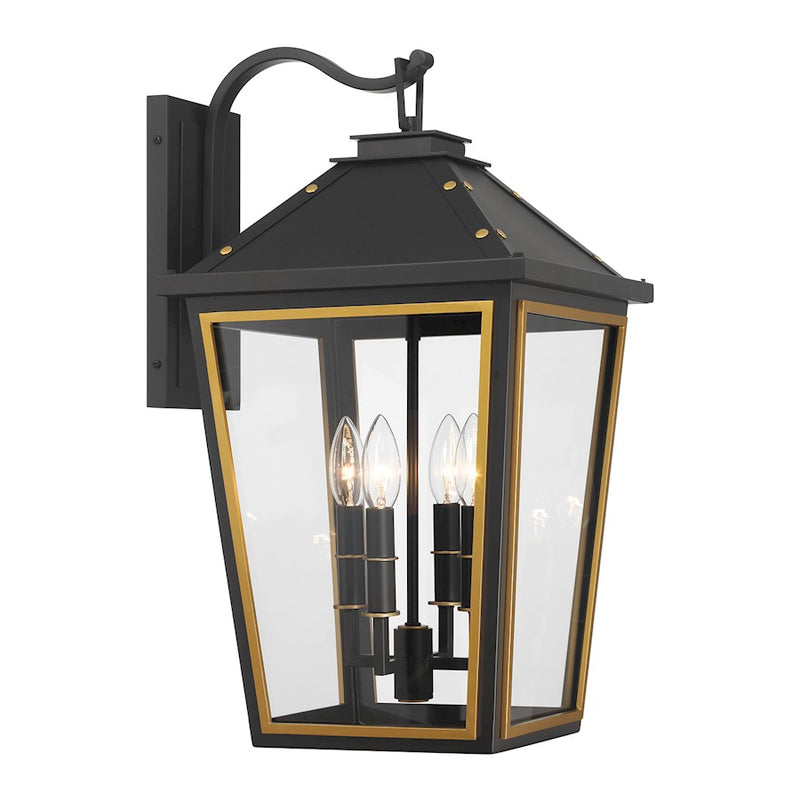 Crystorama Hawkins 4Lt 12" Outdoor Sconce, Black/Textured Gold