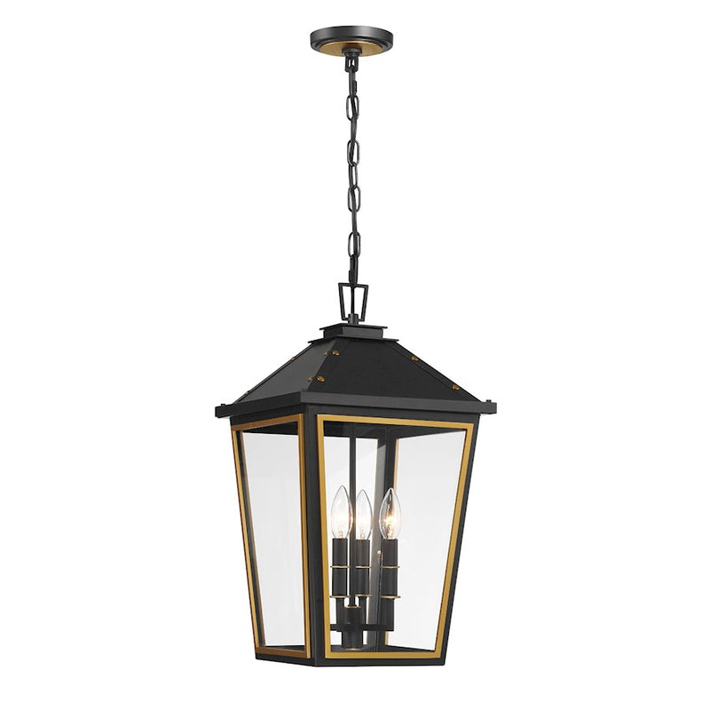 Crystorama Hawkins 4 Light Outdoor Pendant, Black/Textured Gold