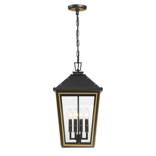 Crystorama Hawkins 4 Light Outdoor Pendant, Black/Textured Gold