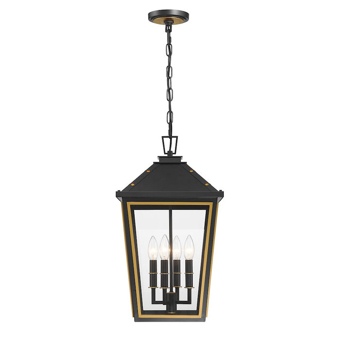 Crystorama Hawkins 4 Light Outdoor Pendant, Black/Textured Gold