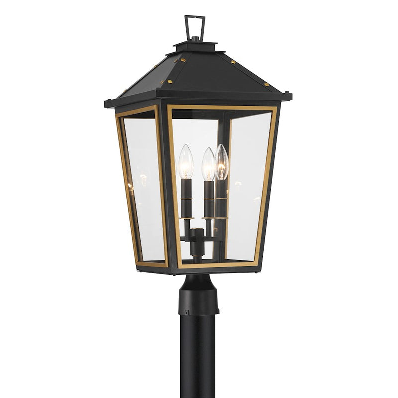 Crystorama Hawkins 4 Light Outdoor Post, Black/Textured Gold