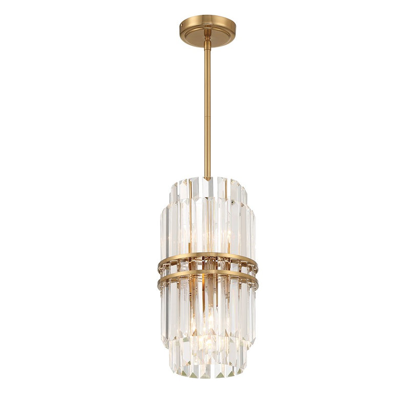 Crystorama Hayes 4 Light Mini Pendant, Aged Brass