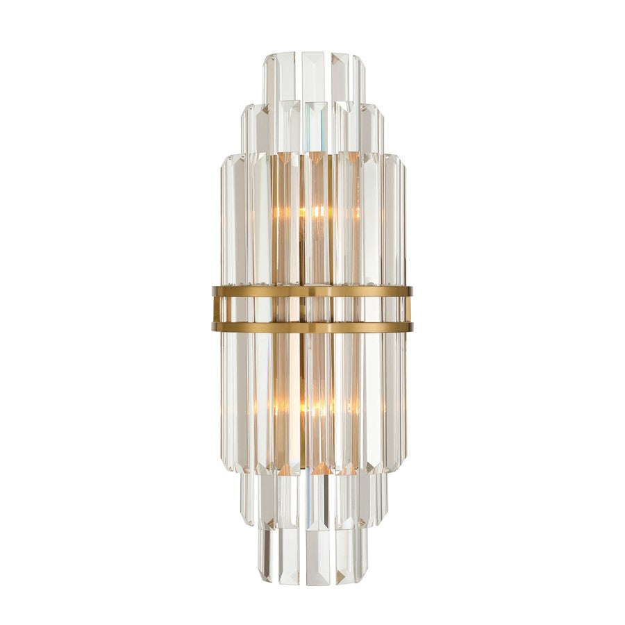 Crystorama Hayes 2 Light 7.5" Sconce, Aged Brass/Clear - HAY-1411-AG