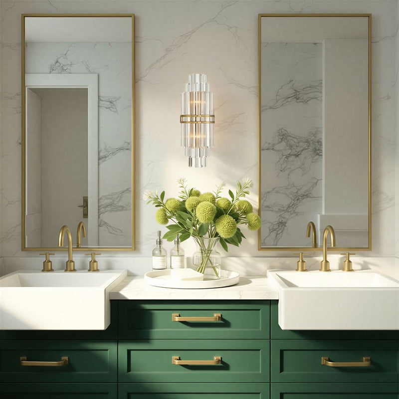 Crystorama Hayes 2 Light 7.5" Sconce, Aged Brass/Clear