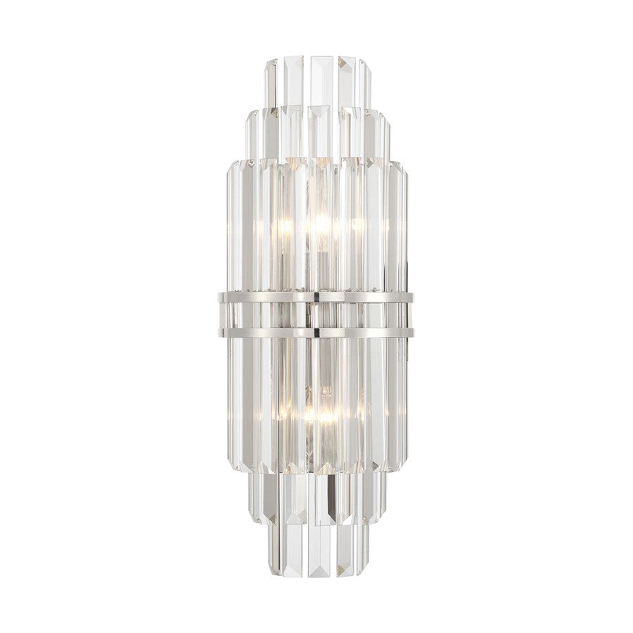 Crystorama Hayes 2 Light 7.5" Sconce, Polished Nickel/Clear - HAY-1411-PN