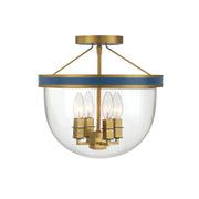 Crystorama Herrick 13in 4-Light Semi-Flush Mount | Contemporary Luxe Gold and Navy Steel with Clear Glass | Entryway & Hallway Ceiling Light | Model HRK-2500-LG-NY