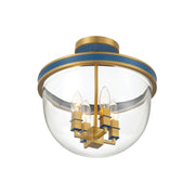 Crystorama Herrick 13in 4-Light Semi-Flush Mount | Contemporary Luxe Gold and Navy Steel with Clear Glass | Entryway & Hallway Ceiling Light | Model HRK-2500-LG-NY