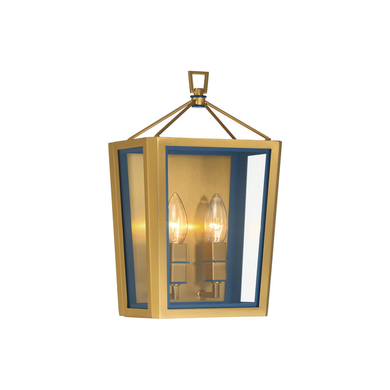 Crystorama Herrick 7.75in 2-Light Wall Sconce | Contemporary Luxe Gold and Navy Steel with Clear Glass | Bathroom & Hallway Accent Light | Model HRK-2501-LG-NY