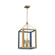 Crystorama Herrick 15in 4-Light Chandelier | Contemporary Luxe Gold and Navy Steel with Clear Glass | Kitchen Island & Dining Room Pendant | Model HRK-2505-LG-NY