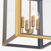 Crystorama Herrick 15in 4-Light Chandelier | Contemporary Luxe Gold and Navy Steel with Clear Glass | Kitchen Island & Dining Room Pendant | Model HRK-2505-LG-NY