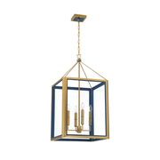 Crystorama Herrick 18in 4-Light Chandelier | Contemporary Luxe Gold and Navy Steel with Clear Glass | Kitchen Island & Dining Room Pendant | Model HRK-2508-LG-NY