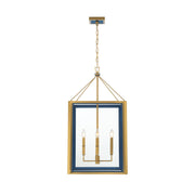 Crystorama Herrick 18in 4-Light Chandelier | Contemporary Luxe Gold and Navy Steel with Clear Glass | Kitchen Island & Dining Room Pendant | Model HRK-2508-LG-NY