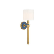 Crystorama Herrick 6.25in 1-Light Wall Sconce | Contemporary Luxe Gold and Navy Steel with White Fabric Shade | Bedroom & Hallway Accent | Model HRK-2511-LG-NY