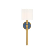 Crystorama Herrick 6.25in 1-Light Wall Sconce | Contemporary Luxe Gold and Navy Steel with White Fabric Shade | Bedroom & Hallway Accent | Model HRK-2511-LG-NY