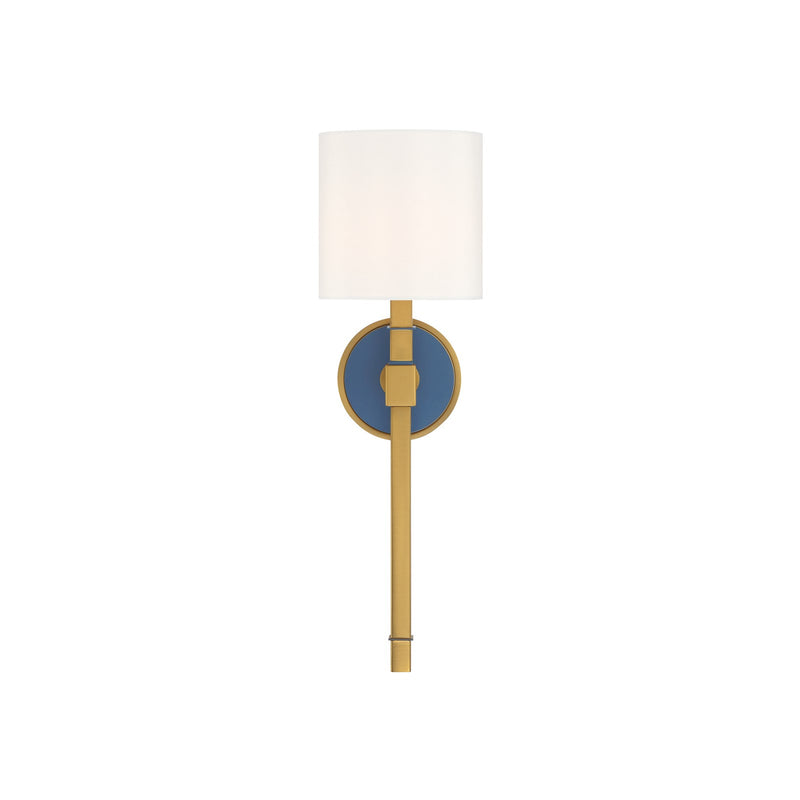 Crystorama Herrick 6.25in 1-Light Wall Sconce | Contemporary Luxe Gold and Navy Steel with White Fabric Shade | Bedroom & Hallway Accent | Model HRK-2511-LG-NY