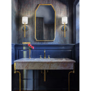 Crystorama Herrick 6.25in 1-Light Wall Sconce | Contemporary Luxe Gold and Navy Steel with White Fabric Shade | Bedroom & Hallway Accent | Model HRK-2511-LG-NY