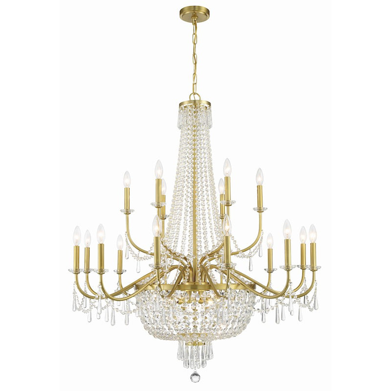 Crystorama Haywood 22 Light Chandelier, Aged Brass