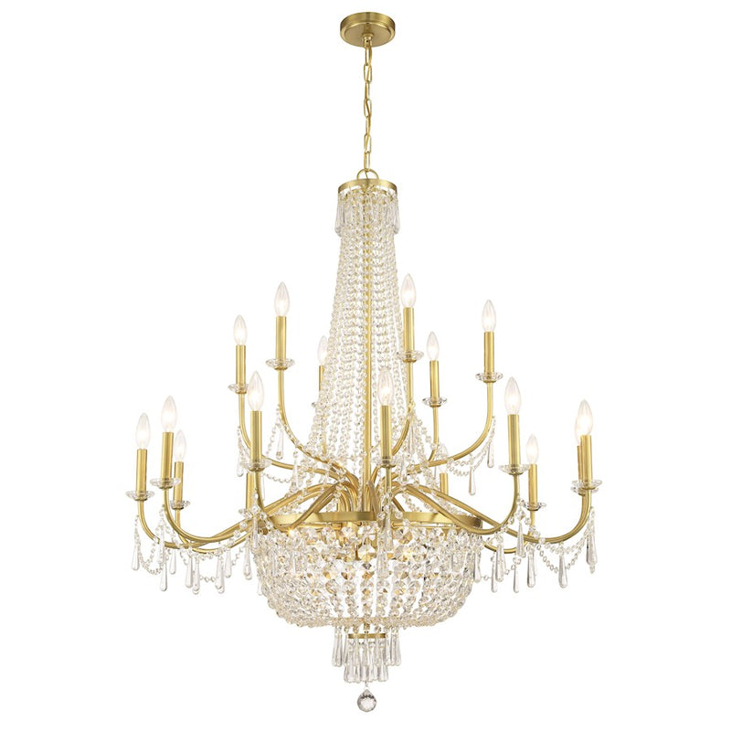 Crystorama Haywood 22 Light Chandelier, Aged Brass