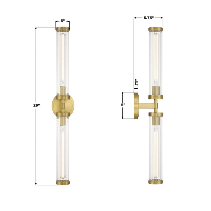 Crystorama Jarvis 2 Light 29" Sconce, Aged Brass/Clear