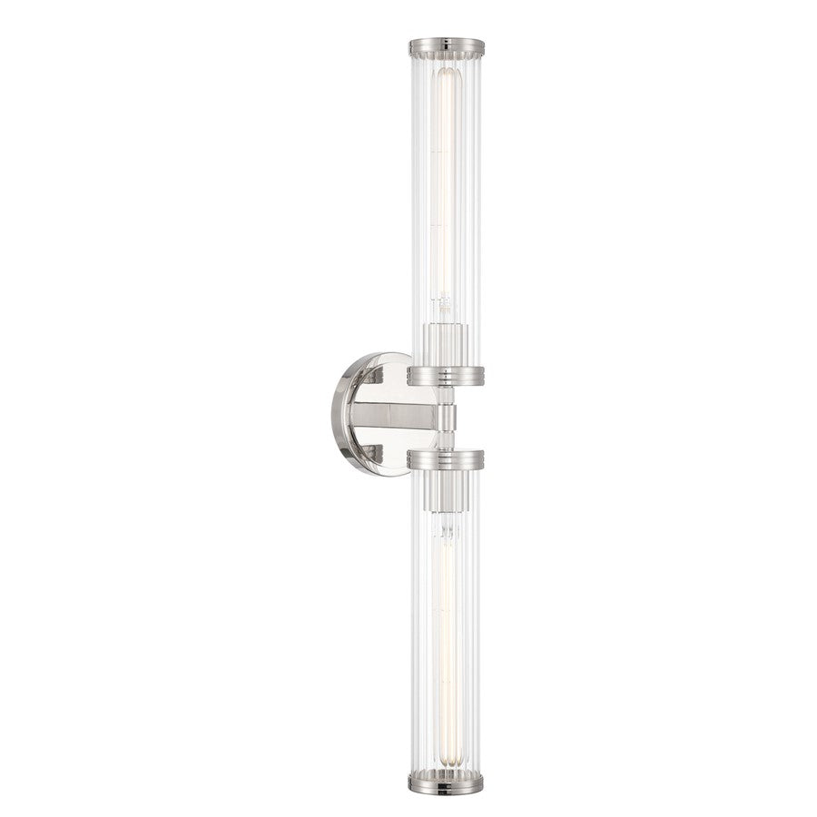 Crystorama Jarvis 2 Light 29" Sconce, Polished Nickel/Clear
