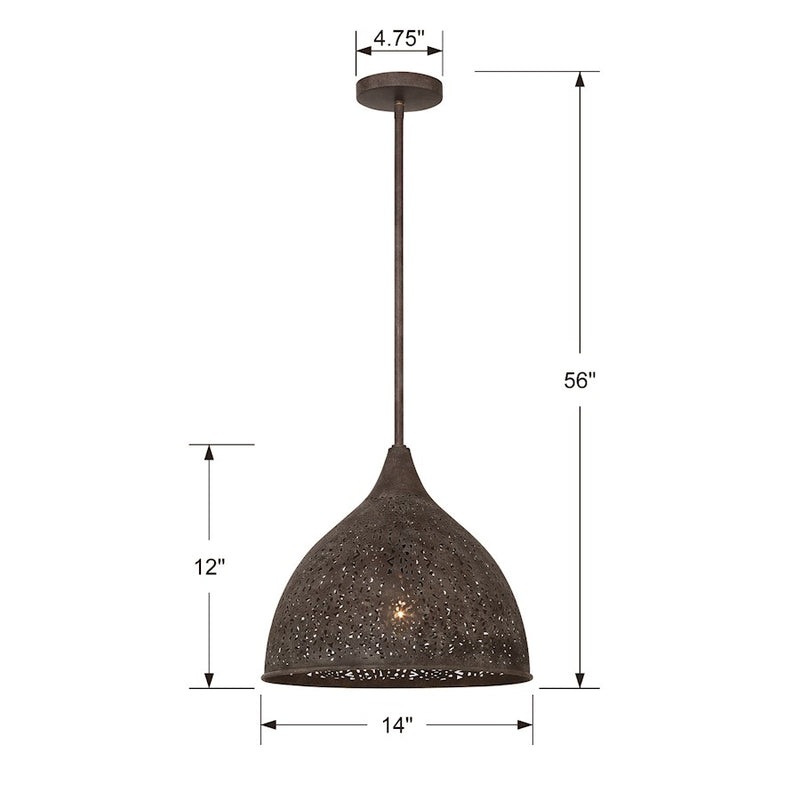 Crystorama Jasmine 1 Light Pendant, Forged Bronze