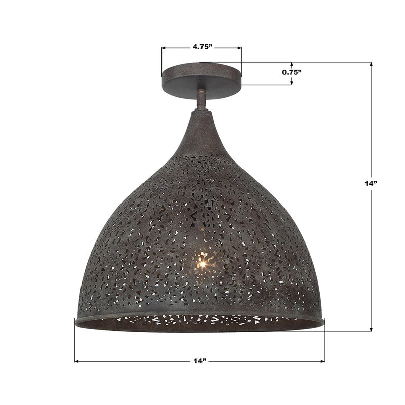 Crystorama Jasmine 1Lt 14" Semi Flush Mount, Bronze