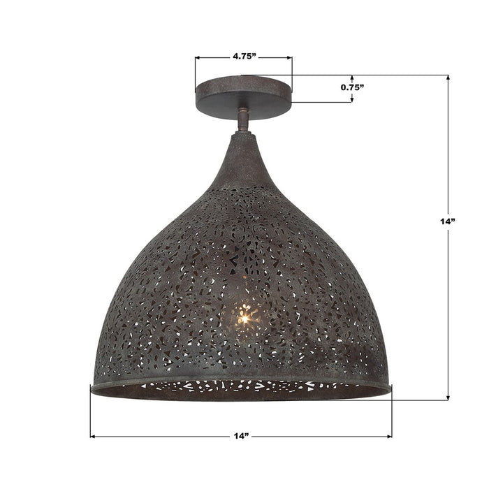 Crystorama Jasmine 1Lt 14" Semi Flush Mount, Bronze