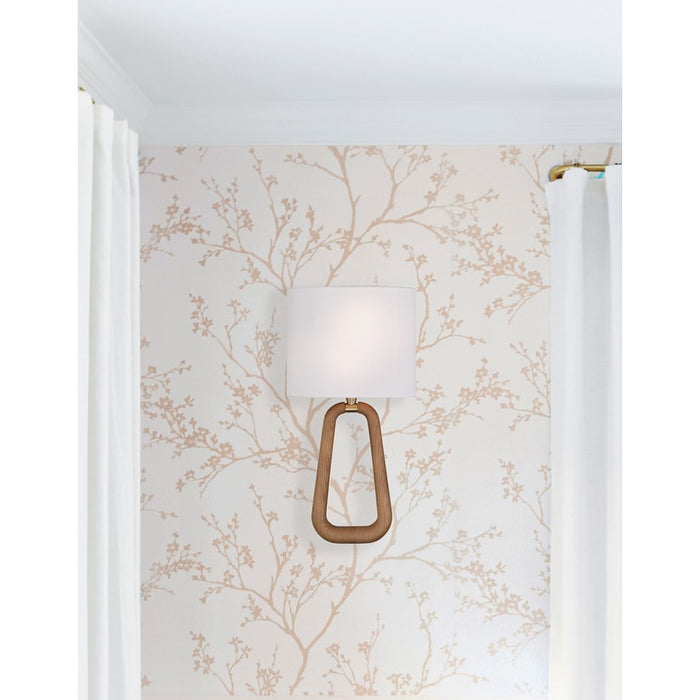 Crystorama Jori 2 Light Sconce, Brass/Wood/White