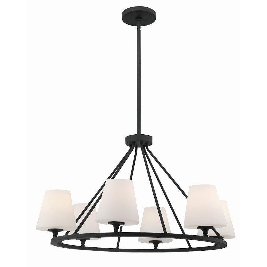 Crystorama Keenan 6 Light Chandelier, Black Forged/White
