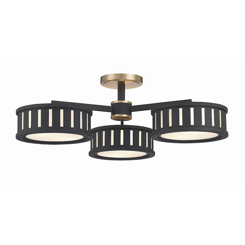 Crystorama Kendal 6 Light Semi Flush Mount, Gold/Black Forged