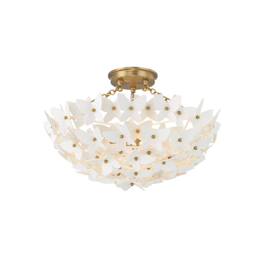 Crystorama Killian 17.25in 3-Light Semi-Flush Mount | Coastal Luxe Gold Steel and White Ceramic Butterfly | Bedroom & Bathroom Ceiling Light | Model KLN-5200-LG