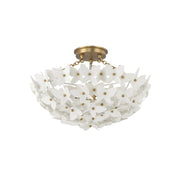Crystorama Killian 17.25in 3-Light Semi-Flush Mount | Coastal Luxe Gold Steel and White Ceramic Butterfly | Bedroom & Bathroom Ceiling Light | Model KLN-5200-LG