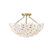 Crystorama Killian 17.25in 3-Light Semi-Flush Mount | Coastal Luxe Gold Steel and White Ceramic Butterfly | Bedroom & Bathroom Ceiling Light | Model KLN-5200-LG