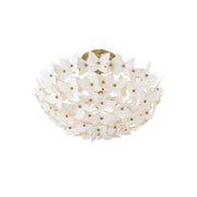 Crystorama Killian 17.25in 3-Light Semi-Flush Mount | Coastal Luxe Gold Steel and White Ceramic Butterfly | Bedroom & Bathroom Ceiling Light | Model KLN-5200-LG
