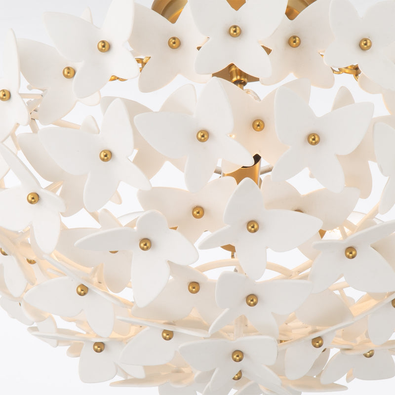 Crystorama Killian 17.25in 3-Light Semi-Flush Mount | Coastal Luxe Gold Steel and White Ceramic Butterfly | Bedroom & Bathroom Ceiling Light | Model KLN-5200-LG