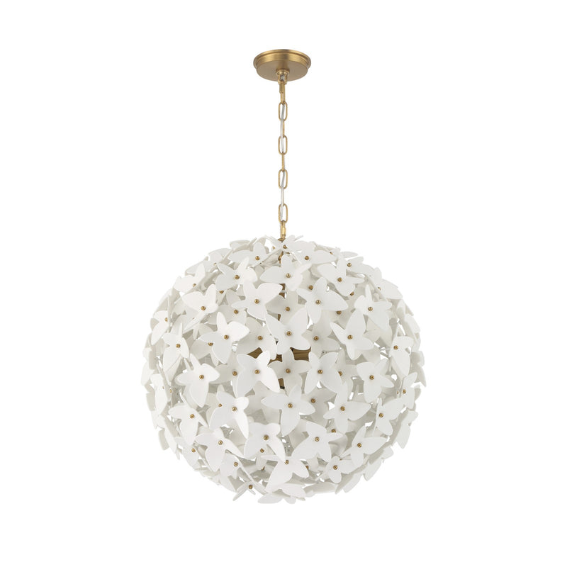 Crystorama Killian 22in 6-Light Chandelier | Coastal Luxe Gold Steel and White Ceramic Butterfly | Dining Room & Bedroom Statement | Model KLN-5206-LG