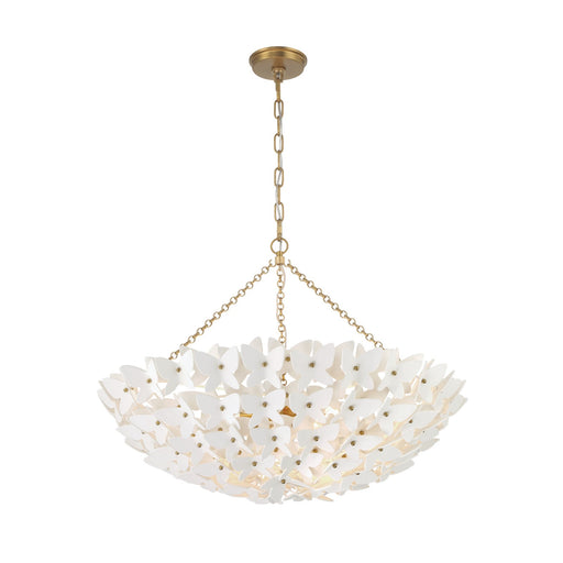 Crystorama Killian 28in 6-Light Chandelier | Coastal Luxe Gold Steel and White Ceramic Butterfly | Dining Room & Entryway Statement | Model KLN-5208-LG