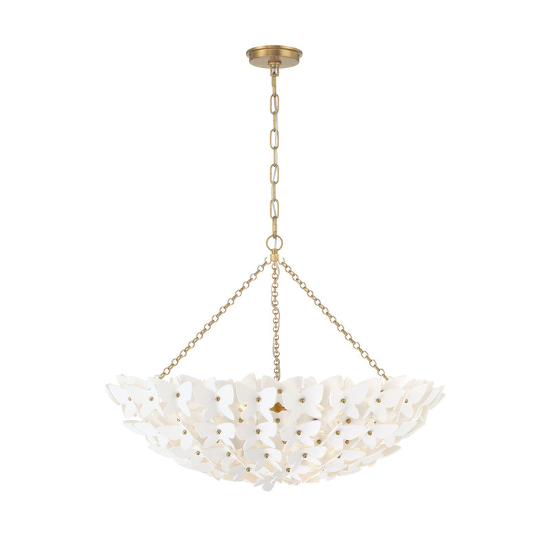 Crystorama Killian 28in 6-Light Chandelier | Coastal Luxe Gold Steel and White Ceramic Butterfly | Dining Room & Entryway Statement | Model KLN-5208-LG