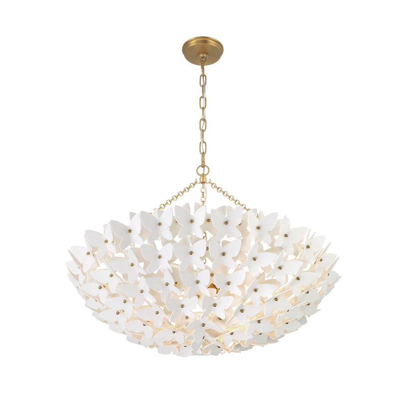 Crystorama Killian 28in 6-Light Chandelier | Coastal Luxe Gold Steel and White Ceramic Butterfly | Dining Room & Entryway Statement | Model KLN-5208-LG