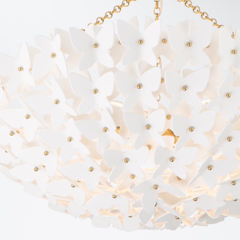 Crystorama Killian 28in 6-Light Chandelier | Coastal Luxe Gold Steel and White Ceramic Butterfly | Dining Room & Entryway Statement | Model KLN-5208-LG