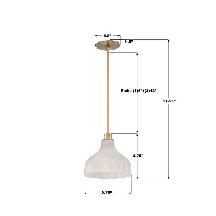Crystorama Layton 1 Light 9.75" Pendant, Luxe Gold/White