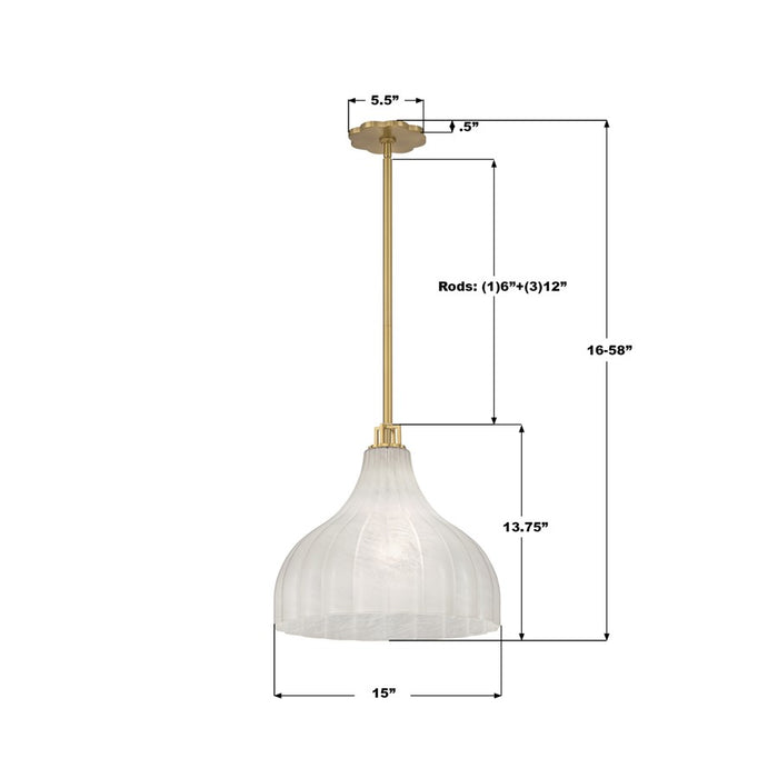 Crystorama Layton 1 Light 15" Pendant, Luxe Gold/White