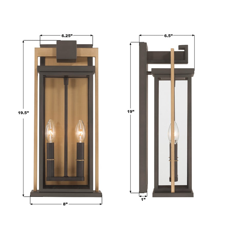 Crystorama Lendel 2Lt 8" Outdoor Sconce, Twilight Bronze/Gold