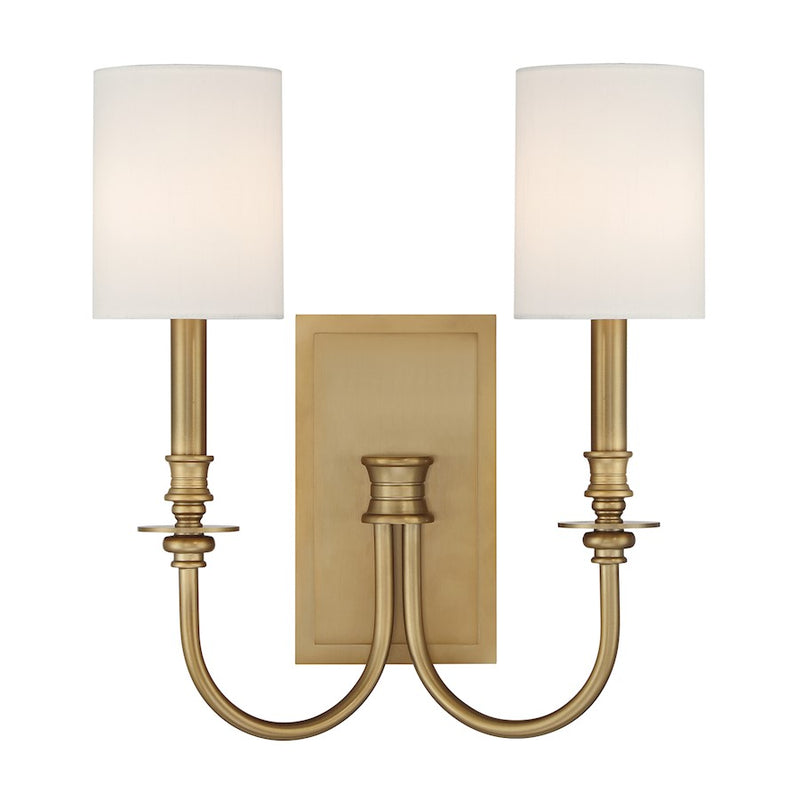 Crystorama Lloyd 2 Light Sconce, Aged Brass/White